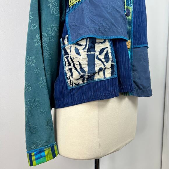 Surya Vintage Jacket Button Up Artsy Multi-Pattern Asian Patchwork Print Size M - Picture 7 of 16
